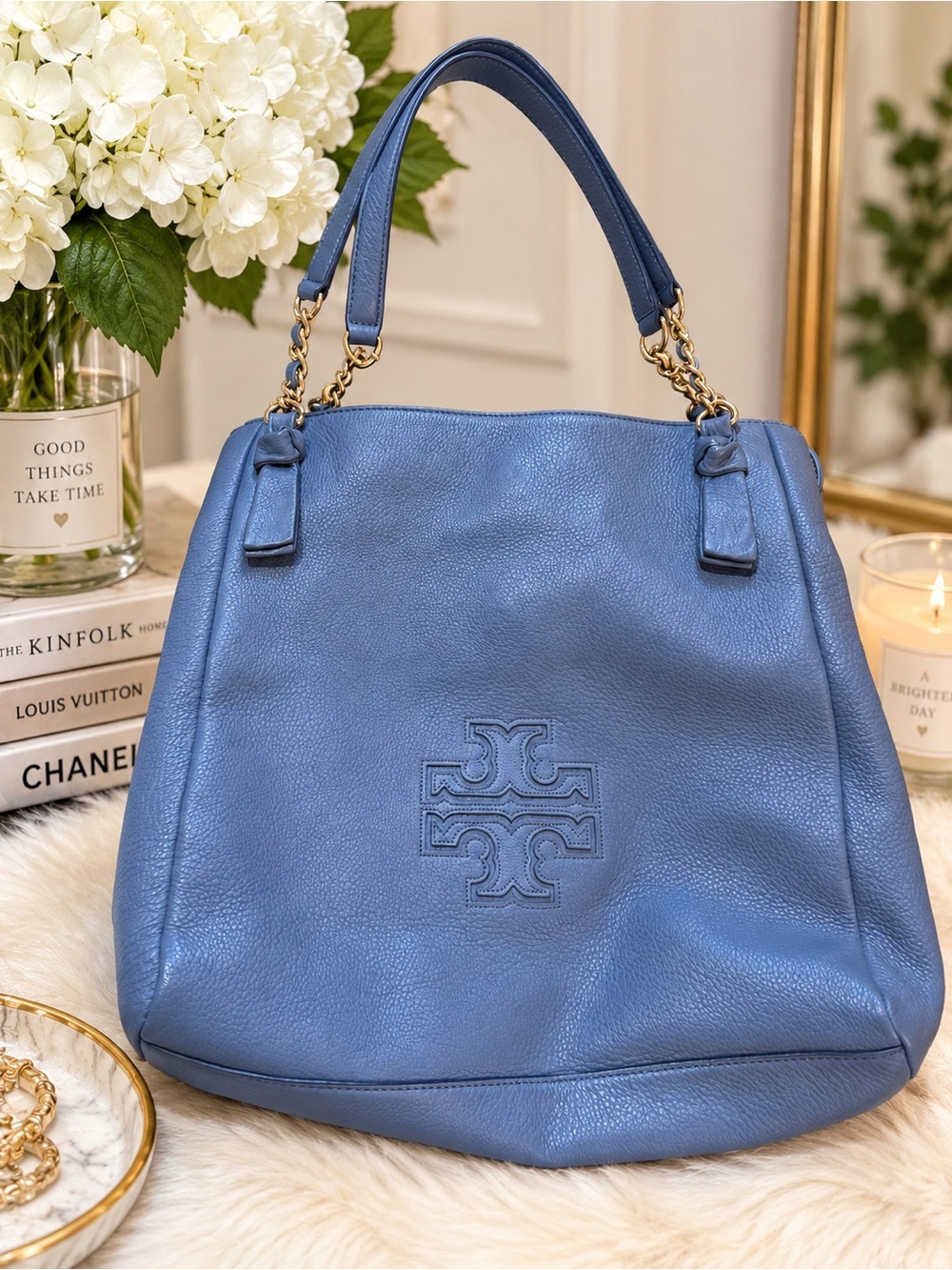 Tory Burch Blue Leather Shoulder Tote